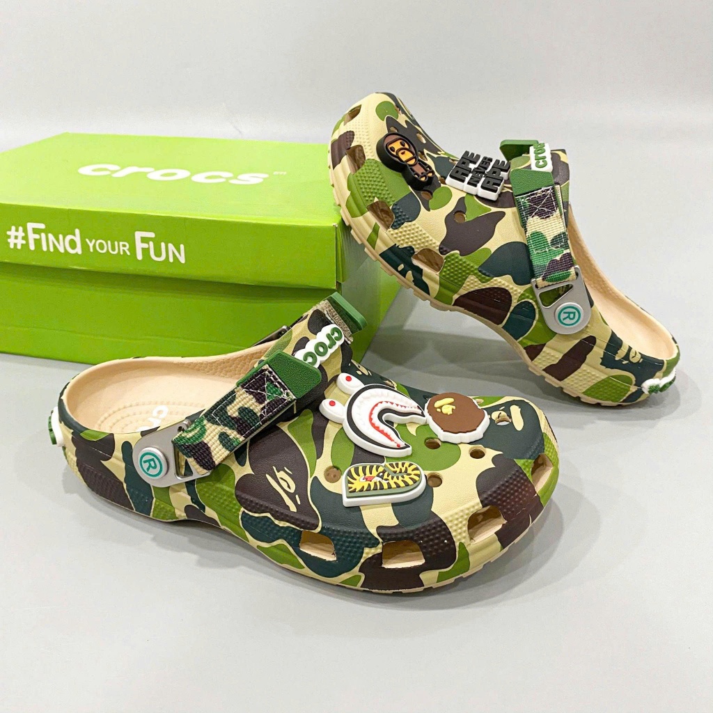[Sale Chính Hãng] Dép Crocs x Bape Rằn Ri Cực Chất Cực Đẹp - Fullbox