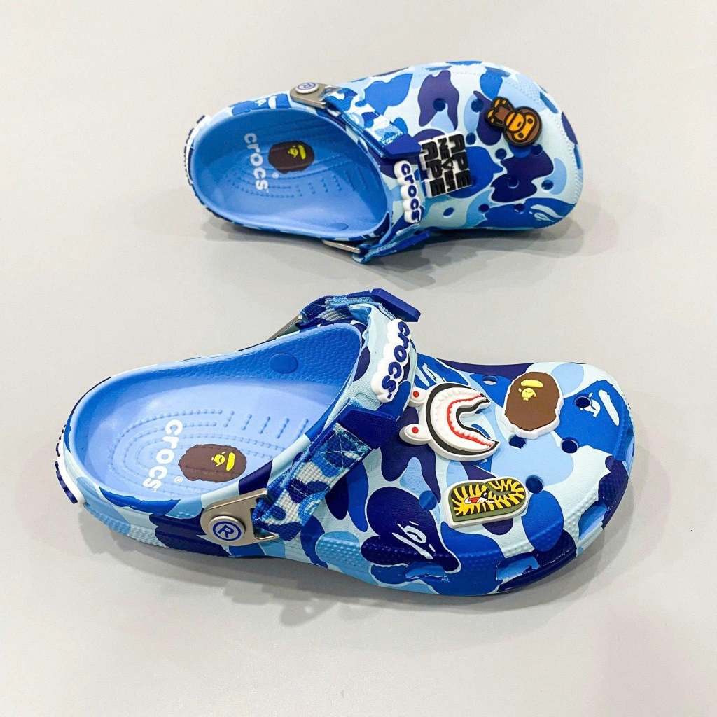 [Sale Chính Hãng] Dép Crocs x Bape Xanh Blue Siêu Đẹp Dành Cho Cả Nam Và Nữ - Fullbox