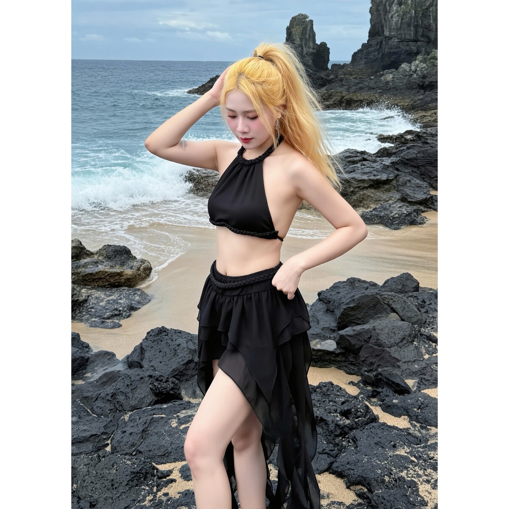 [ BKN 1015 ] Set đi biển CHINFON áo yếm dây đan + phối váy bèo tua rua cao cấp HÀ BIKINI | BigBuy360 - bigbuy360.vn