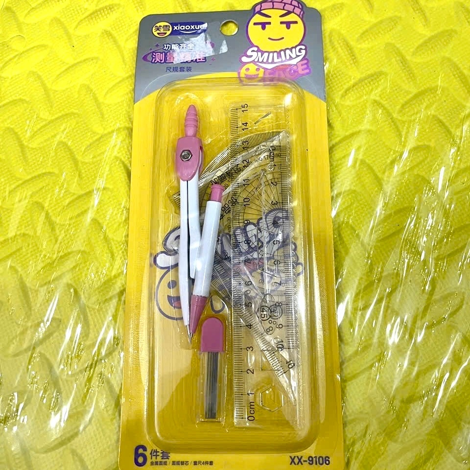 Bộ thước kẻ Compa 6 món chuyên dụng cho học sinh XX-9106, Comba vẽ kỹ thuật, bộ Compa kèm ngòi chì