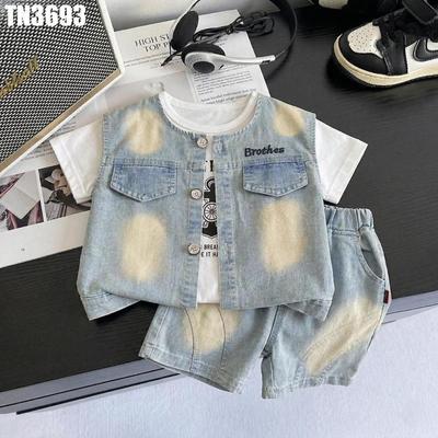Set Bộ Quần Áo Gile Denim Áo Thun Tay Ngắn Họa Tiết Bé Trai 1-5 Tuổi MINTSCLOSET Quảng Châu - TN3693