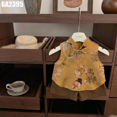 Set Bộ Áo Sát Nách Cổ Tàu Quần Đùi Nâu Họa Tiết Cho Bé Gái 1-8 Tuổi MINTSCLOSET Quảng Châu - GA2395
