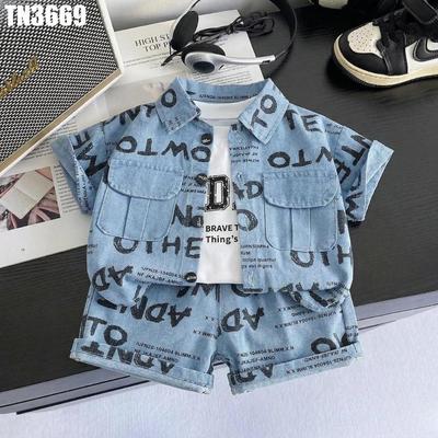 Set Áo Sơ Mi Tay Ngắn Họa Tiết Chữ Quần Đùi Áo Thun Bé Trai 1-5 Tuổi MINTSCLOSET Quảng Châu - TN3669
