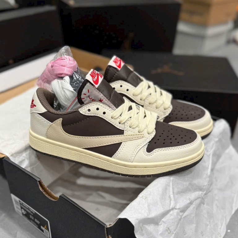 [Sale Chính Hãng] Giày Air.JD1.Low Travis Scott Cổ Thấp Nâu Trắng Móc Ngược Cực Chất - Fullbox