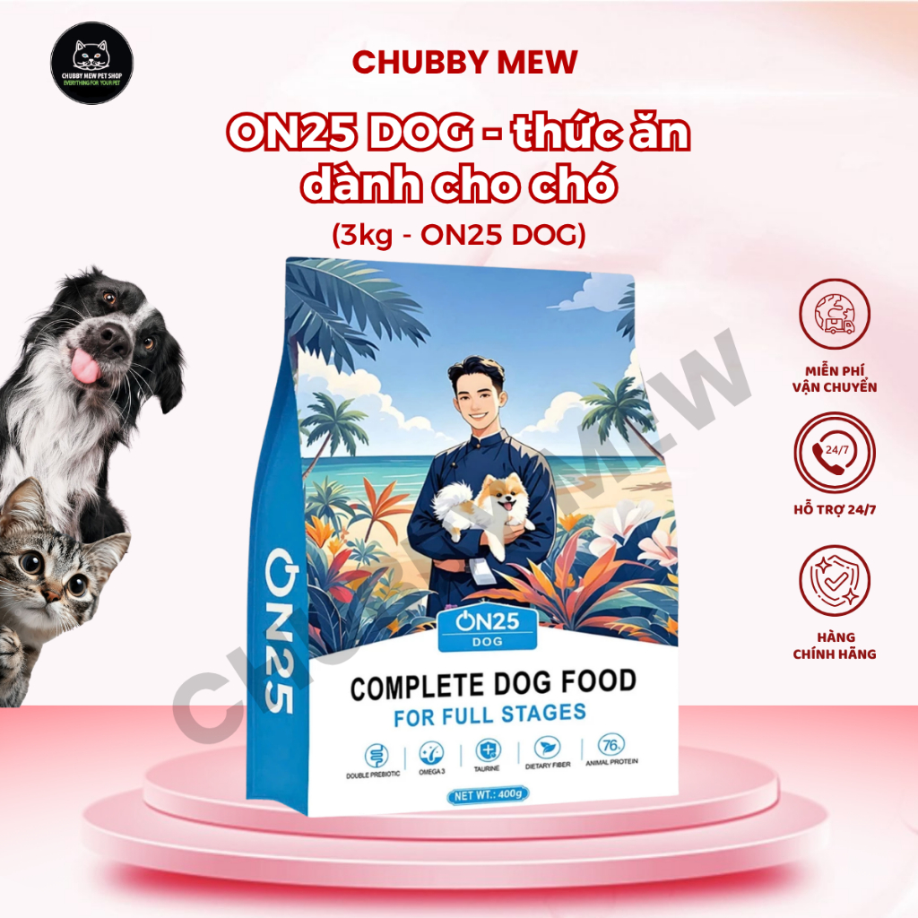 (3kg - ON25 DOG) - Thức ăn hỗn hợp hoàn chỉnh dành cho chó gói 3kg- Chubby Mew