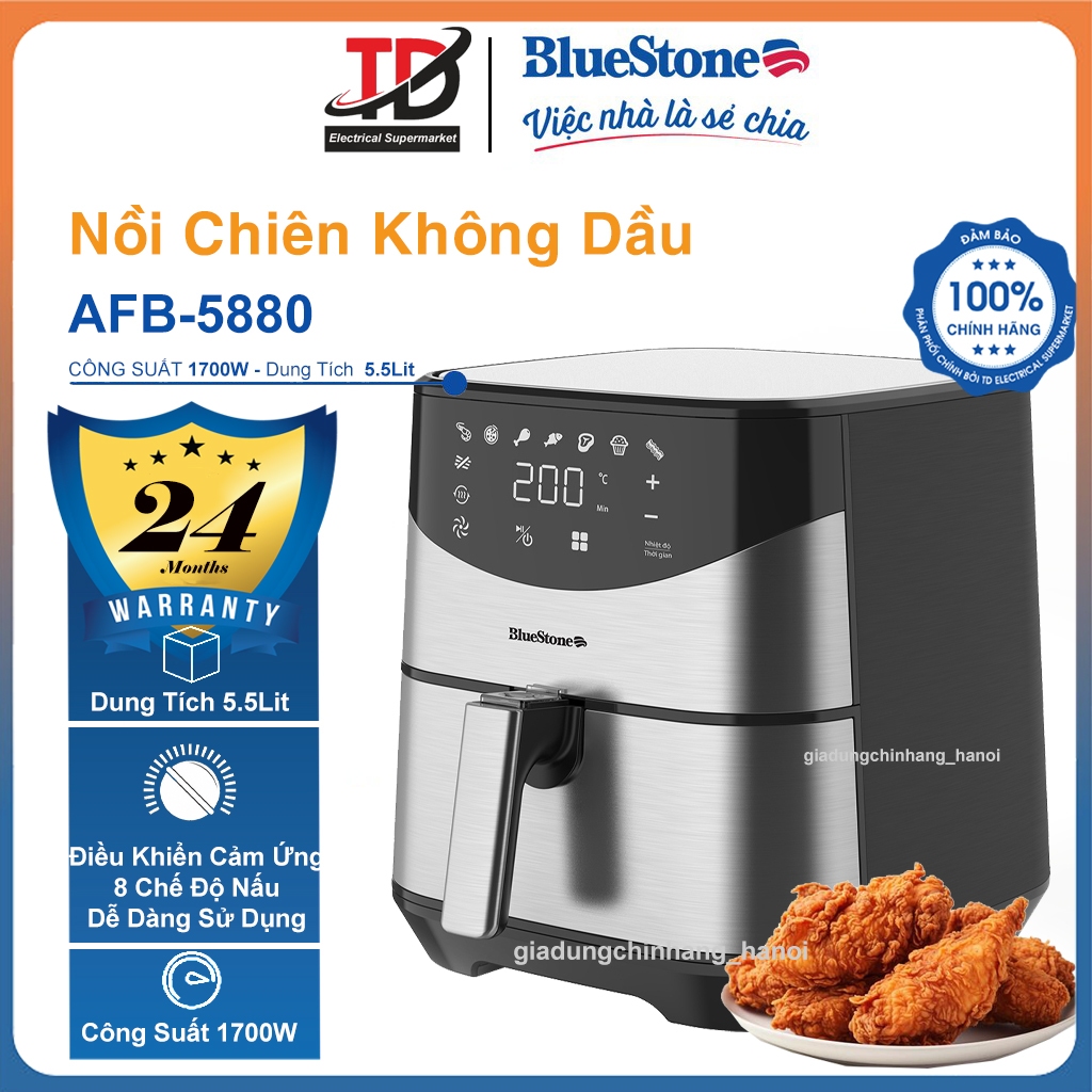 Nồi Chiên Không Dầu Bluestone AFB-5880, 1700w - 5.5Lit,Lòng Nồi Chống Dính Greblon Sấy Khử Khuẩn 3 P