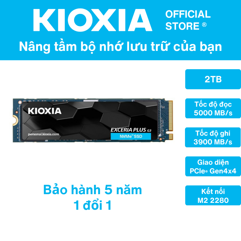 Ổ cứng gắn trong SSD KIOXIA EXCERIA PLUS G3 1TB/2TB M2 2280 PCIe4x4 NVMe upto 5000Mb/s - Bảo hành 5 