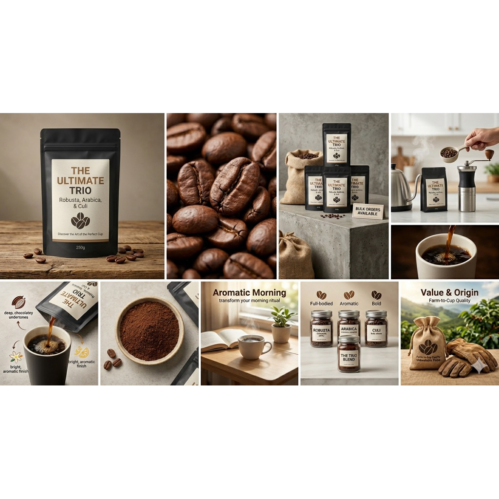 1kg Bộ Ba Hoàn Hảo: Robusta, Arabica & Culi