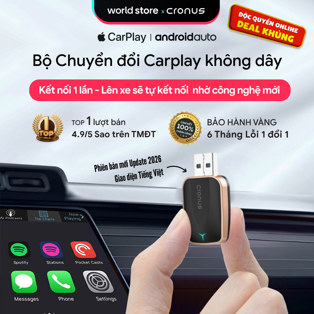 Usb Carplay không dây Cronus chính hãng - WIFI 6+Bluetooth 5.4 ,Bảo hành tại Việt Nam, Có Update OTA