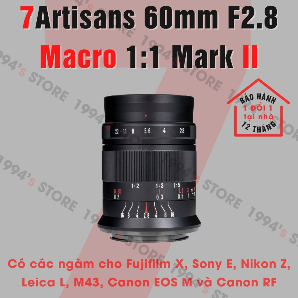 Ống kính 7Artisans 60mm F2.8 Mark II - Macro 1:1 cho Sony, Fujifilm, Canon EOS-M, Canon R Nikon Z Le