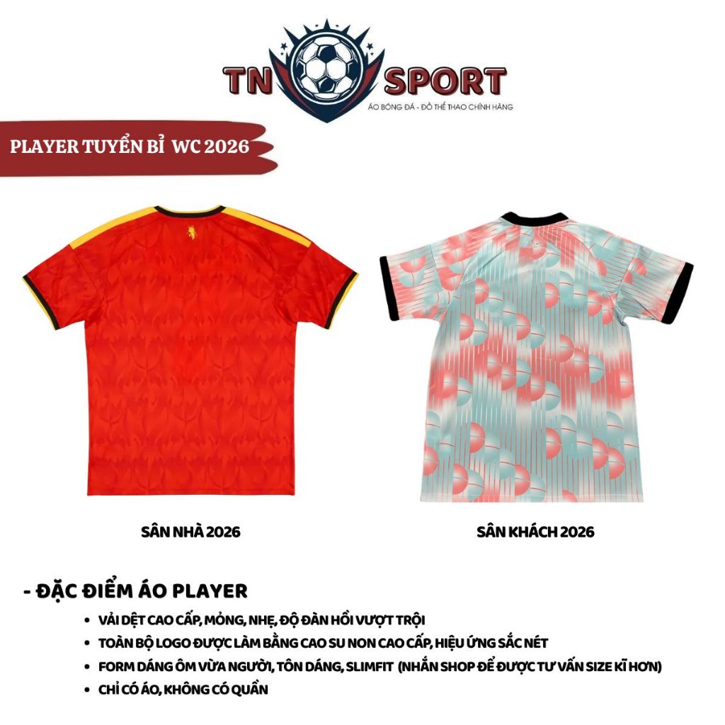 [PLAYER - ÁO LẺ ] Áo Player Tuyển Bỉ WC 2026 bản chuẩn hãng vải player dệt kim thoáng khí form Slimf