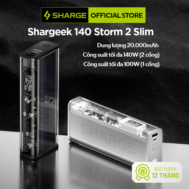 SHARGE Sạc Dự Phòng Shargeek Storm 2 Slim 140W, 20.000mAh, Thiết kế trong suốt ấn tượng_Bảo Hành 12T