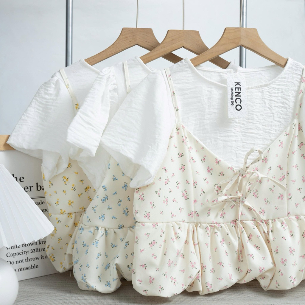 Set Áo Đũi Tay Bồng Kèm Yếm 2 Dây Nơ Trước Phối Dáng Bí (Có Lẻ Áo) S818 Kenco clothing Thời Trang Nữ | BigBuy360 - bigbuy360.vn