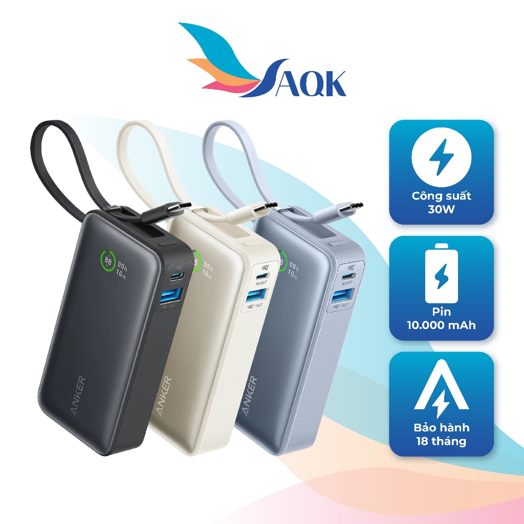 Sạc dự phòng Anker Nano Power Bank 1USB 1Type-C 30W 10000 mAh A1259 - Hàng chính hãng