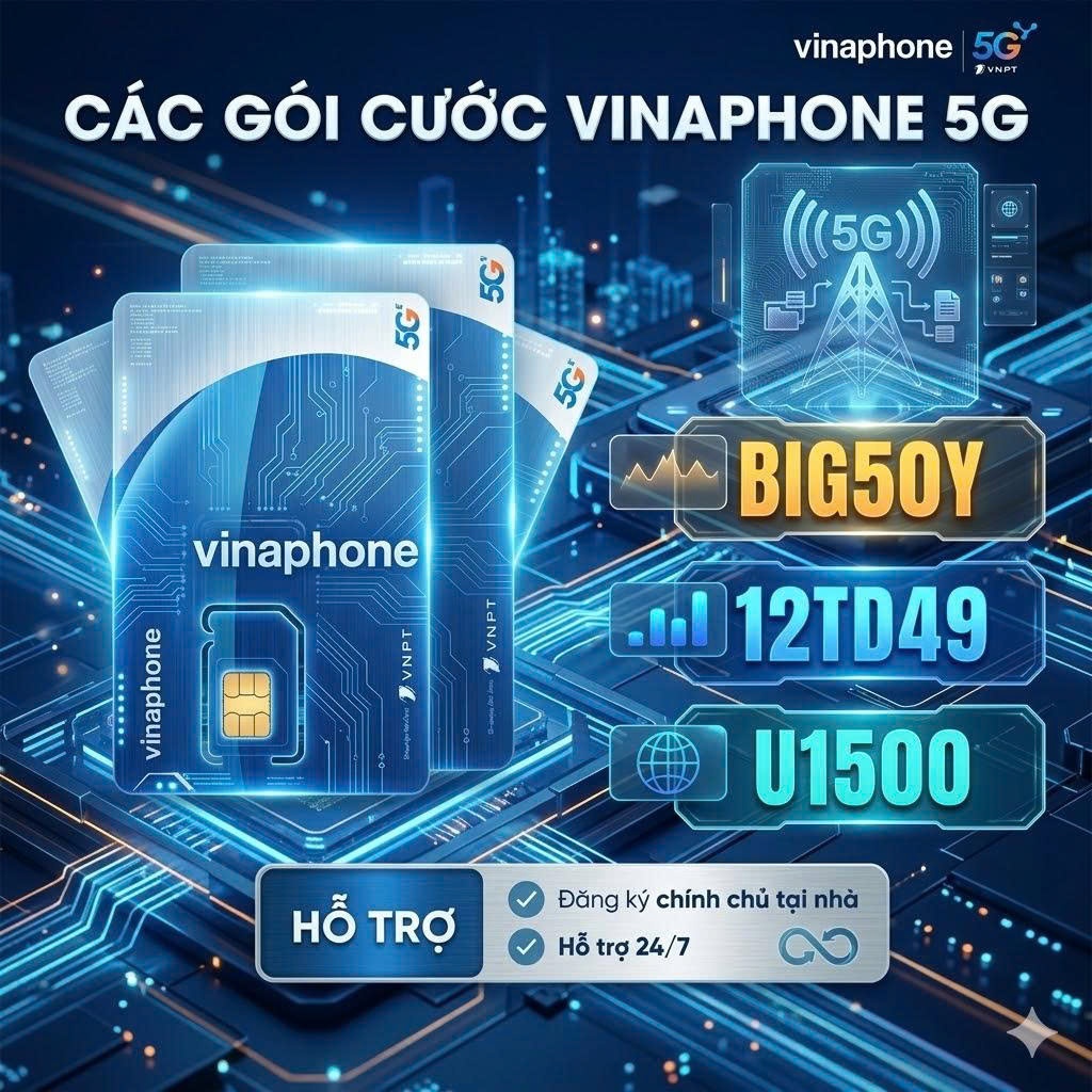 Sim 5G Vinaphone : U1500, 12TD49, Big50Y – Data Tốc Độ Cao, Mạng khỏe