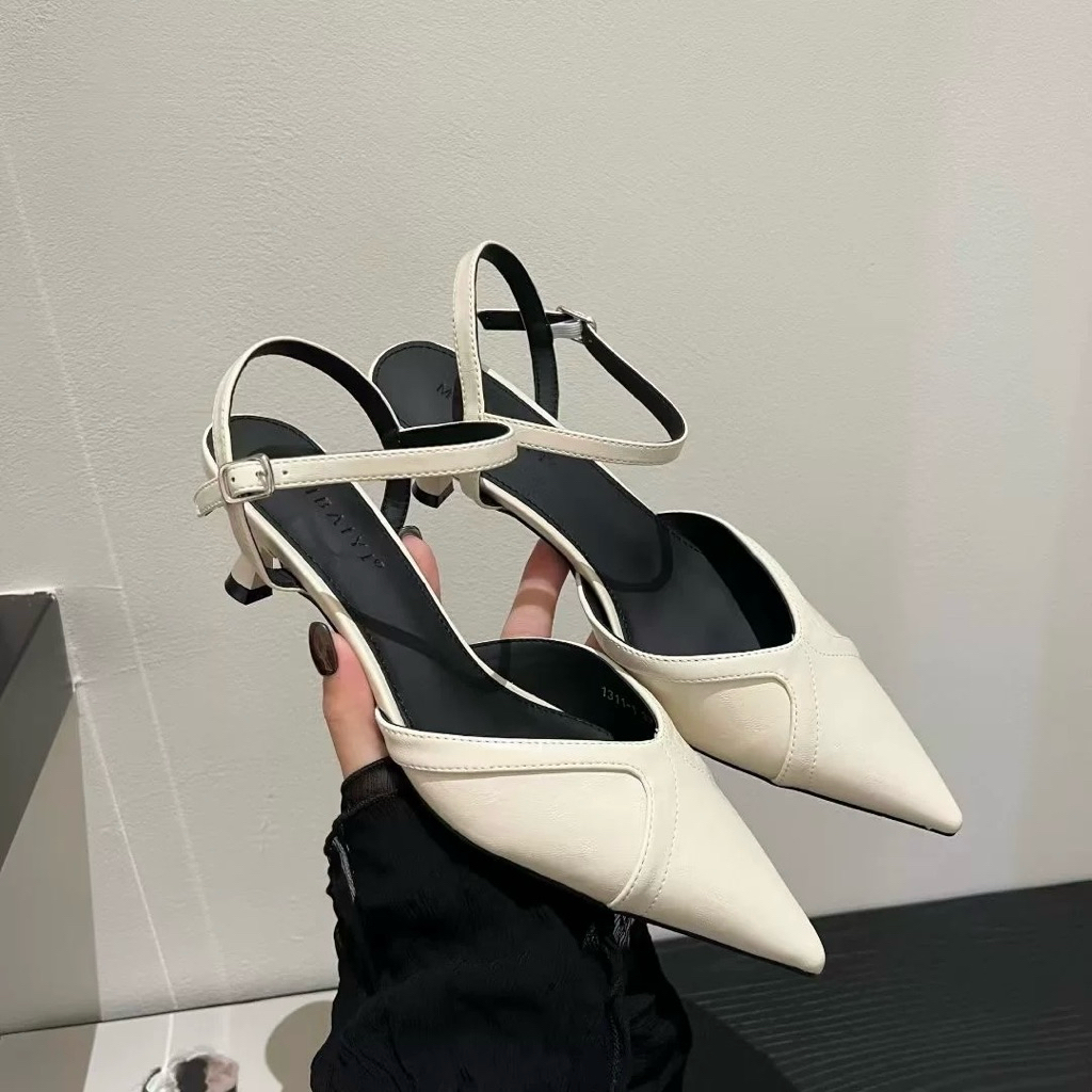 Giày slingback mũi nhọn cao 5p da siêu mềm, giày công sở 5p (
