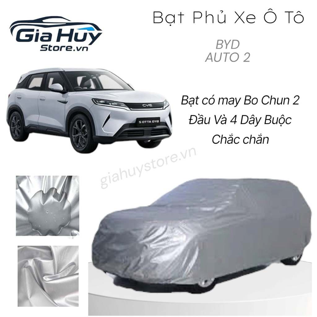 Bạt Phủ Xe Ô Tô BYD Atto 2 Vải Dù Tráng Bạc Chống Mưa, Nắng Tốt Kèm Hộp Đựng - Bạt Trùm Xe Ô Tô BYD 