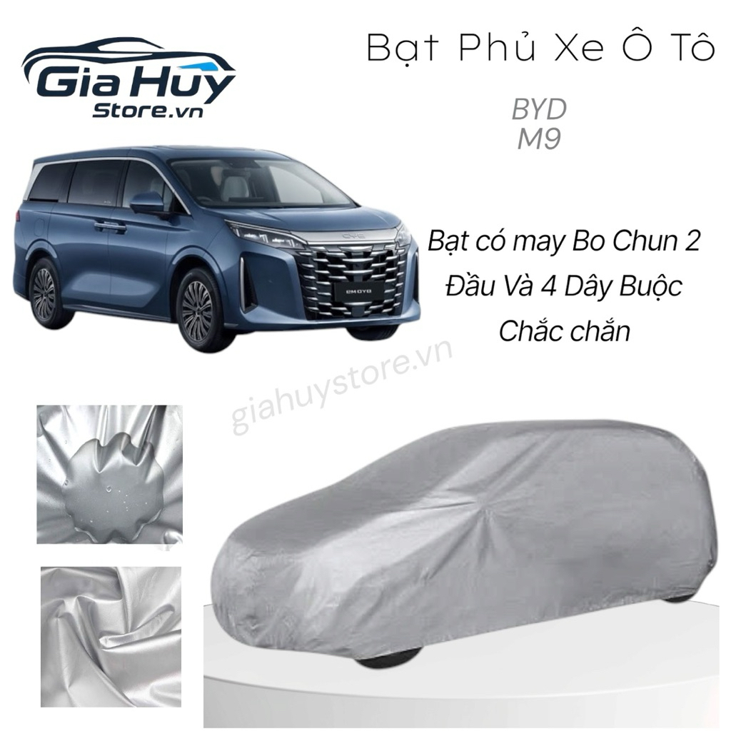 Bạt Phủ Xe Ô Tô BYD M9 Vải Dù Tráng Bạc Chống Mưa, Nắng Tốt Kèm Hộp Đựng - Bạt Trùm Xe Ô Tô BYD M9