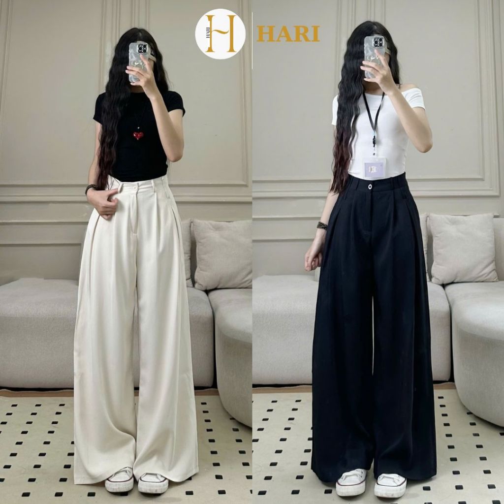 Quần tây ống rộng Hari nữ xếp ly chất GOLD ống rộng dài chùm phủ chân | BigBuy360 - bigbuy360.vn