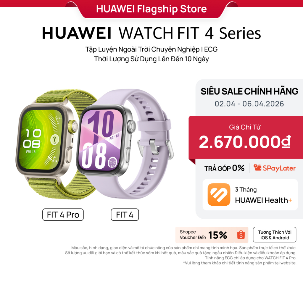 Đồng Hồ Thông Minh HUAWEI WATCH FIT 4 Series | Mỏng Nhẹ | Thể Thao & Sức Khỏe | Lên Đến 10 Ngày Sử D