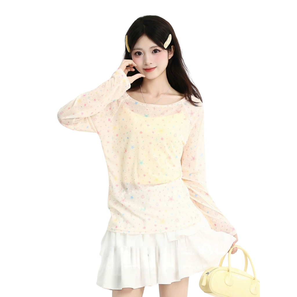 (SET 2 MÓN) Áo Thun Dài Tay Hai Mảnh Lệch Vai Dành Cho Nữ Mùa Hè Nơ, Hoạ Tiết Ngôi Sao In Hình Giveme.clothing_saigon | BigBuy360 - bigbuy360.vn