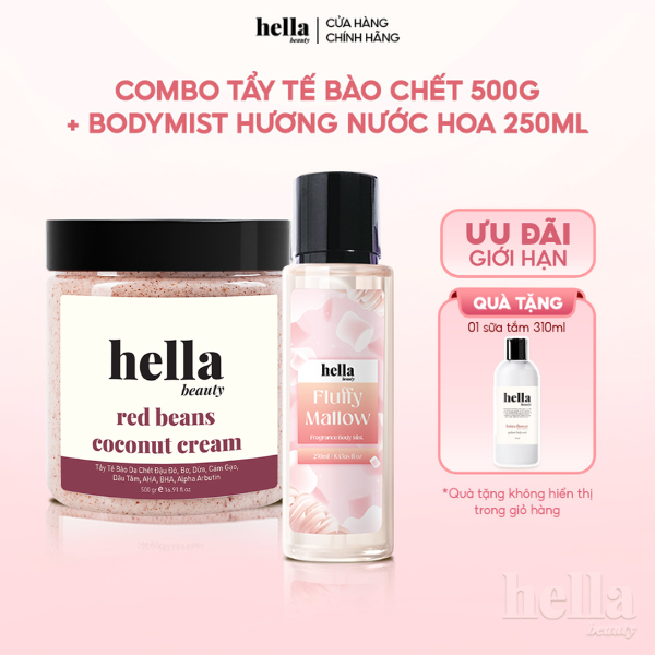 Combo tẩy tế bào chết body+ Bodymist hương nước hoa 250ml Hella Beauty