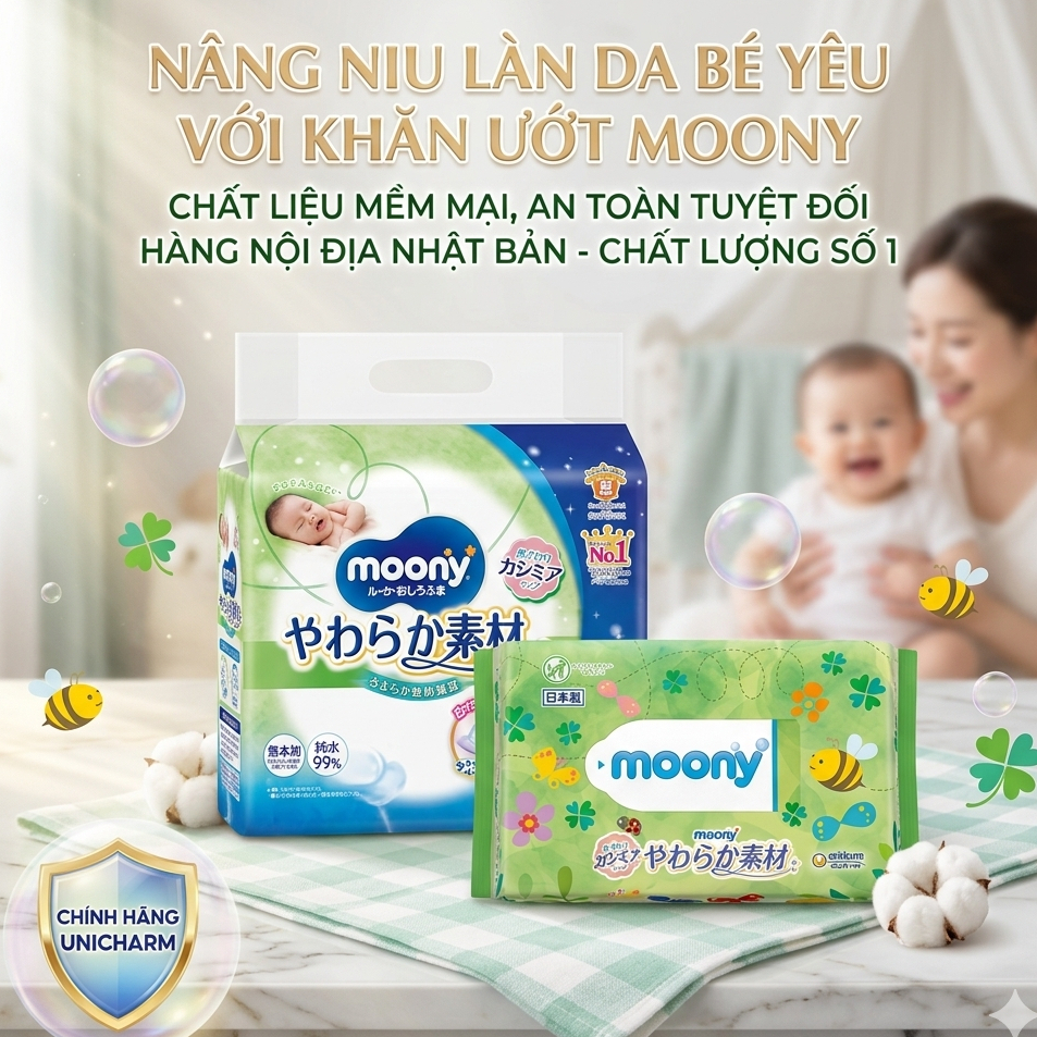 Giấy ướt Moony hàng nội địa Nhật 1 gói 76 miếng