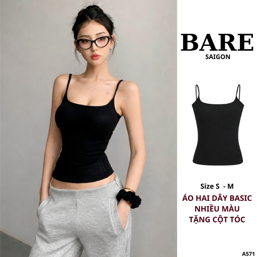 BARE Áo Hai Dây Nữ Ôm Body Chiết Eo Mềm Mát Nhiều Màu Áo Thun Co Giãn 4 Chiều A571
