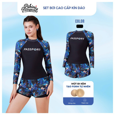 Bộ bikini nữ bigsize tay dài bảo vệ da đi biển - Bikini Passport - BS537_FLO