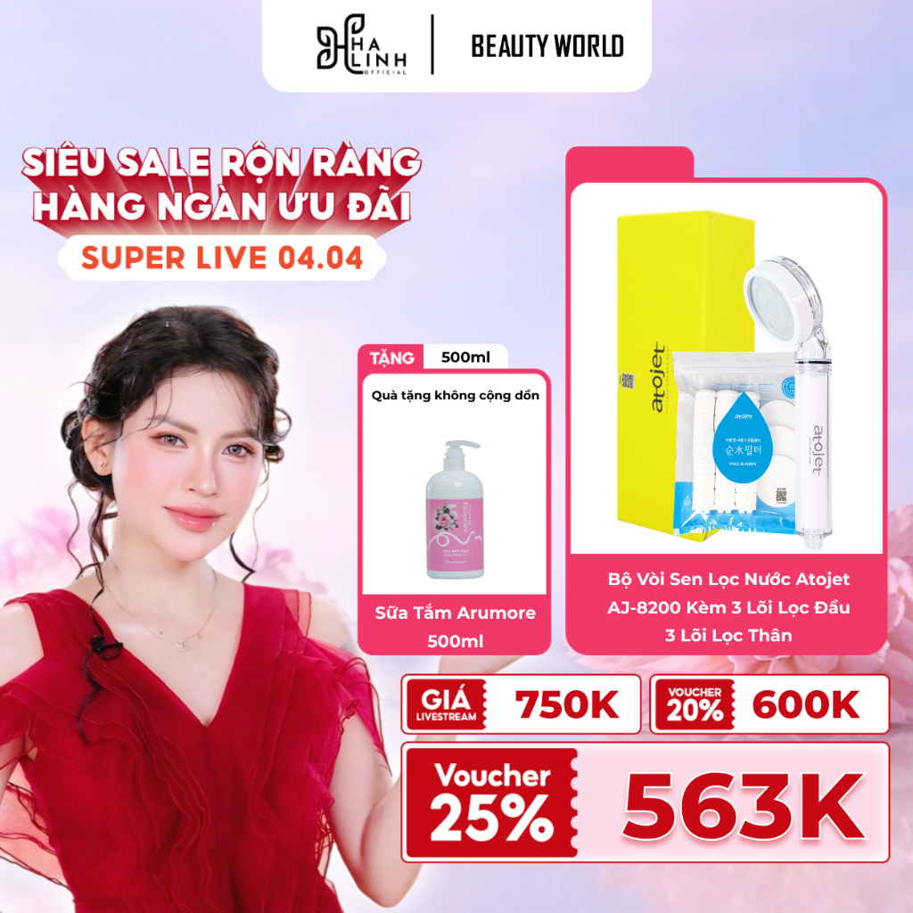 [VHL x Atojet] Bộ Vòi Sen Lọc Nước Atojet AJ-8200 Kèm 3 Lõi Lọc Đầu 3 Lõi Lọc Thân Tặng 1 Sữa Tắm Ar