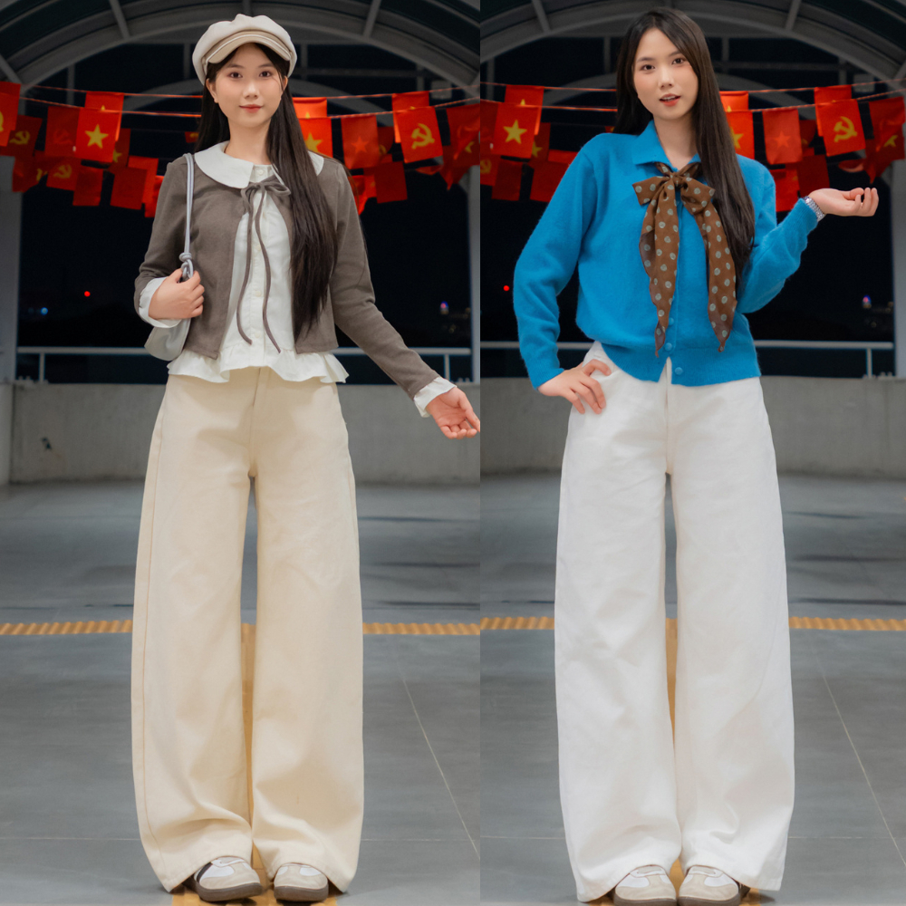 Quần jeans nữ trắng trơn MIAA  ống suông cạp cao vải jean kaki dày phong cách ulzzang Hàn Quốc