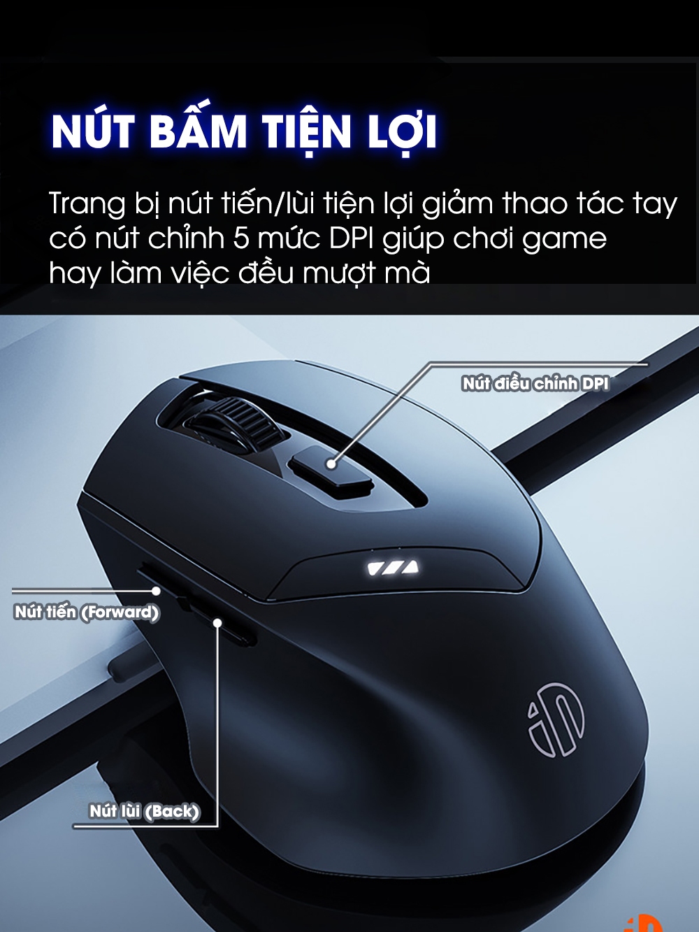 Chuột không dây bluetooth TEKKIN INPHIC DR01 V2 gaming silent sạc pin công thái học máy tính