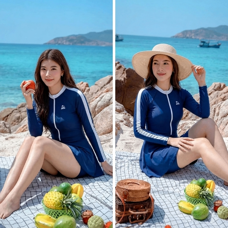 Bộ bơi một mảnh nữ tay dài thể thao,  kín đáo, chống nắng - bảo vệ da - Bikini Passport - BS1007_NV | BigBuy360 - bigbuy360.vn