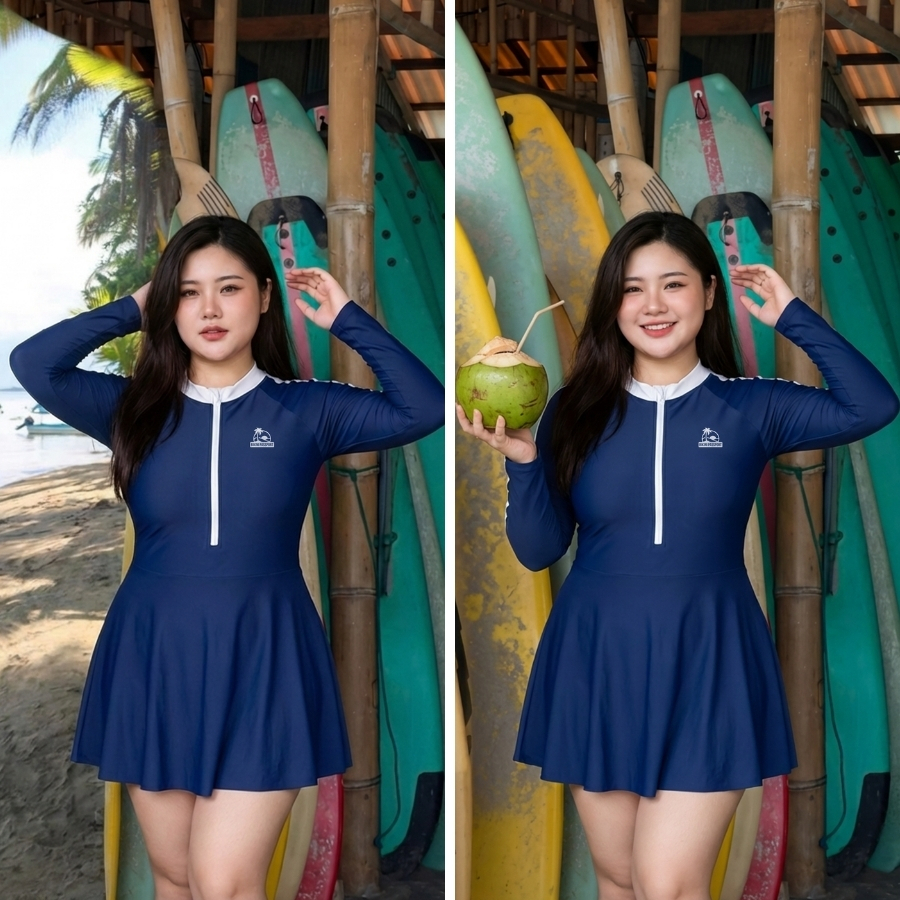 Bộ bơi một mảnh nữ tay dài thể thao,  kín đáo, chống nắng - bảo vệ da - Bikini Passport - BS1007_NV | BigBuy360 - bigbuy360.vn