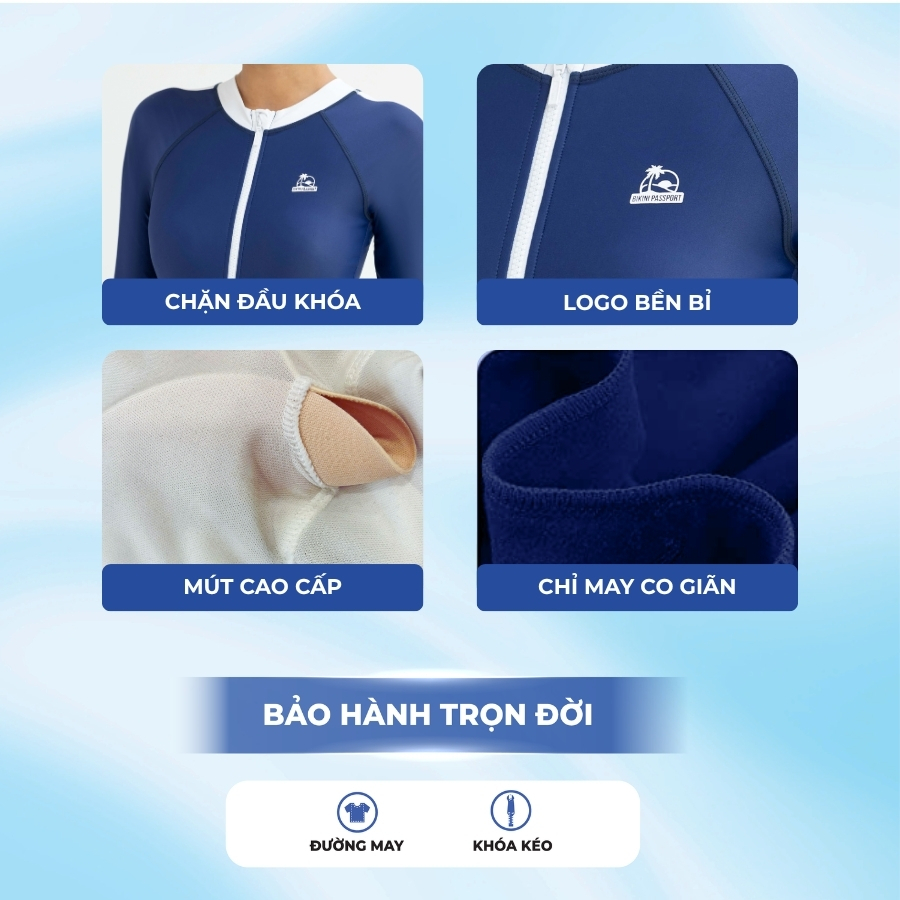 Bộ bơi một mảnh nữ tay dài thể thao,  kín đáo, chống nắng - bảo vệ da - Bikini Passport - BS1007_NV | BigBuy360 - bigbuy360.vn