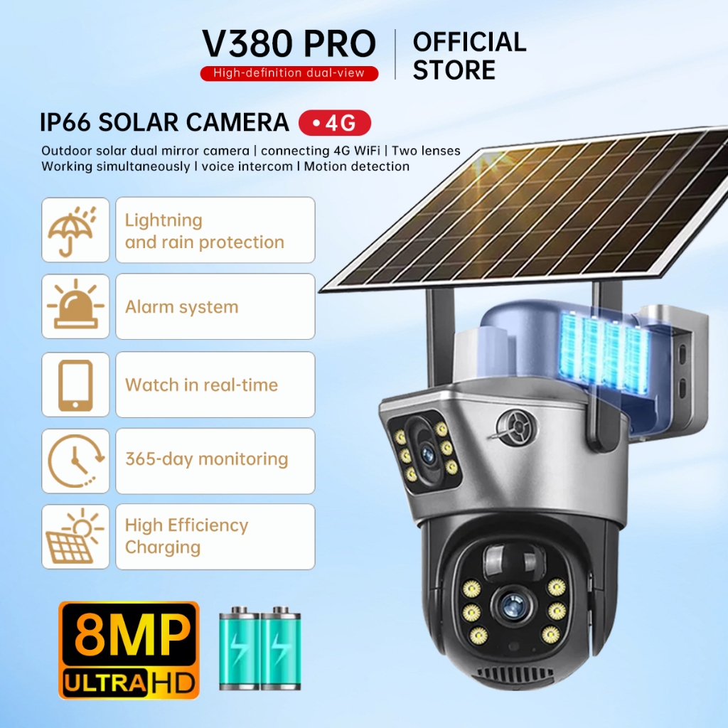Camera CCTV 2 Ống Kính Solar | 4G Không Dây | Ban Đêm Rõ Nét 360° | Tặng Thẻ 32GB | An Ninh Nhà Cửa
