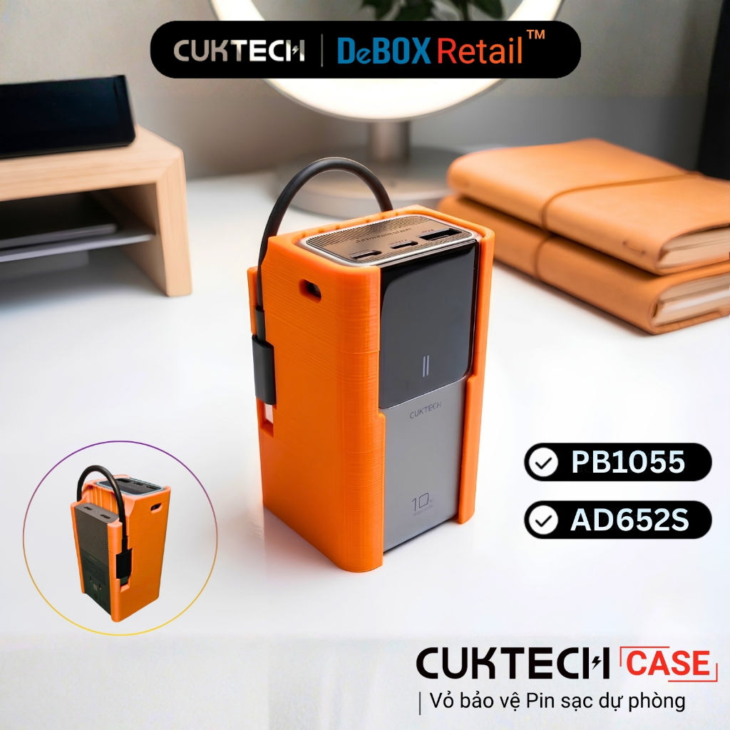Vỏ Bảo Vệ Gắn Giữa Cuktech 10 Mini [PB1055] và AD652S 65W | Có khe cắm cáp | Chất liệu nhựa in 3D ca