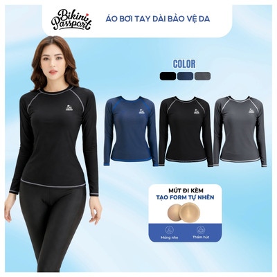 Áo bơi kín nữ tay dài bigsize chống UV đi biển - Bikini Passport - BSV1004_BL