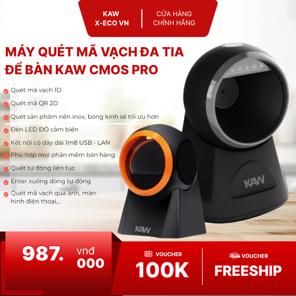 Máy bắn mã vạch đa tia Để Bàn KAW Cmos Pro, Quét QR Code kết nối máy tính nhanh tiện lợi