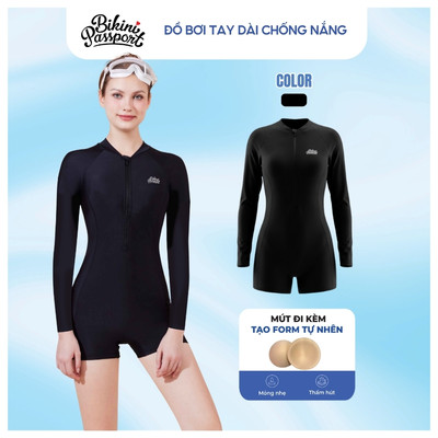 Đồ bơi một mảnh nữ tay dài chống UV tập luyện ngoài trời - Bikini Passport - BS260_BL