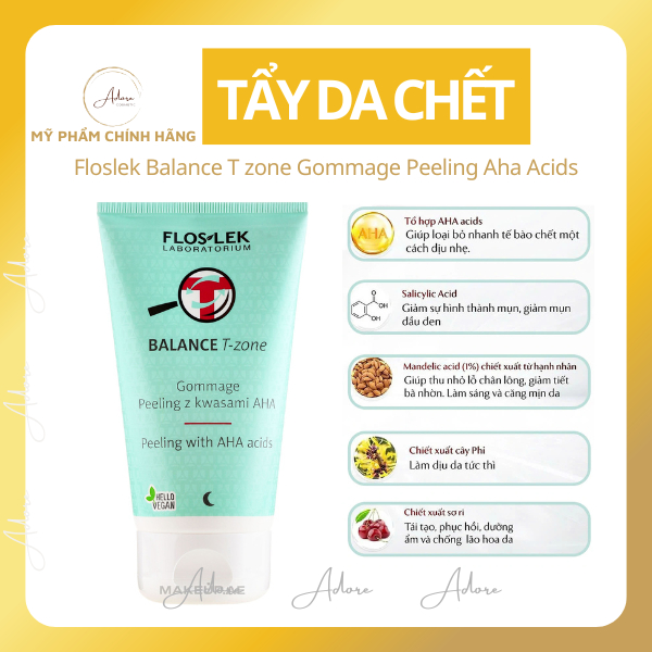 Tẩy da chết Floslek Balance T Zone Gommage Peeling Aha Acids 125ML