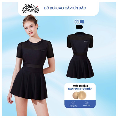Đồ bơi một mảnh nữ phối lưới kín đáo thời thượng đi dã ngoại - Bikini Passport - BS1020_BL