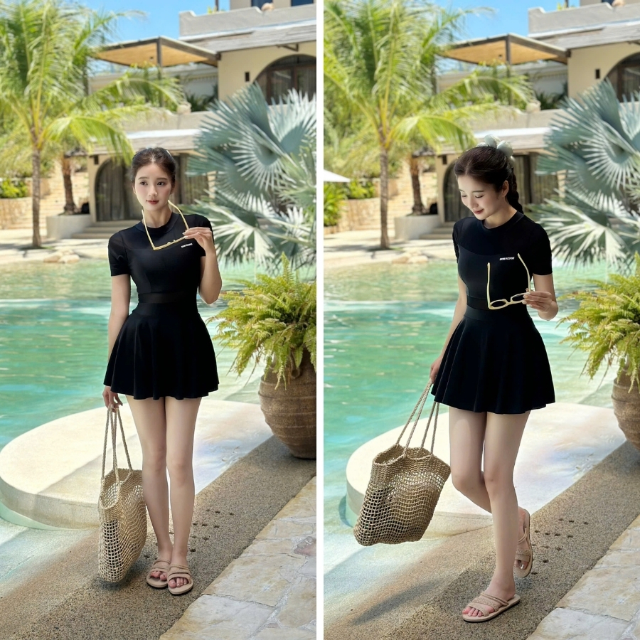 Đồ bơi một mảnh nữ phối lưới kín đáo thời thượng đi dã ngoại - Bikini Passport - BS1020_BL | BigBuy360 - bigbuy360.vn