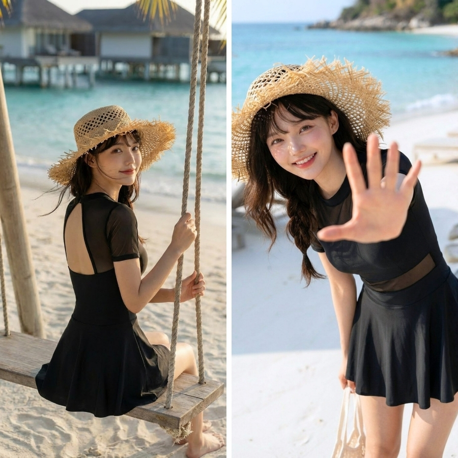 Đồ bơi một mảnh nữ phối lưới kín đáo thời thượng đi dã ngoại - Bikini Passport - BS1020_BL | BigBuy360 - bigbuy360.vn