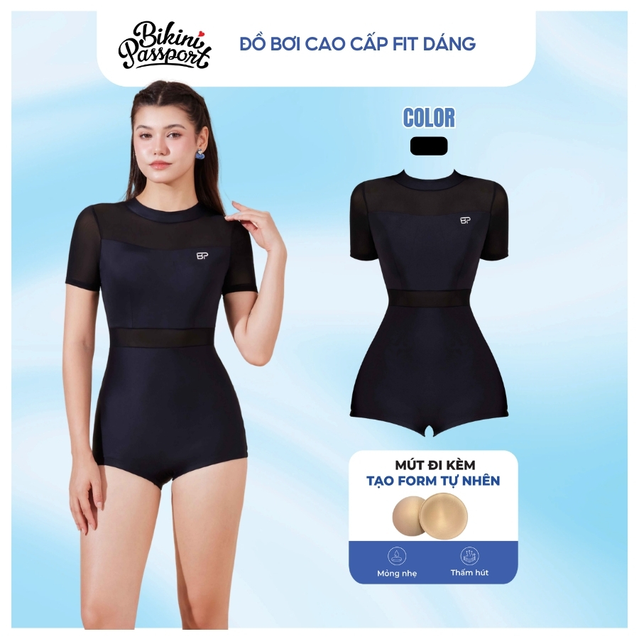 Bộ bơi nữ liền thân tay ngắn kín đáo, năng động, tôn dáng đi biển  - Bikini Passport - BS412_BL | BigBuy360 - bigbuy360.vn