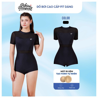 Bộ bơi nữ liền thân tay ngắn kín đáo, năng động, tôn dáng đi biển  - Bikini Passport - BS412_BL