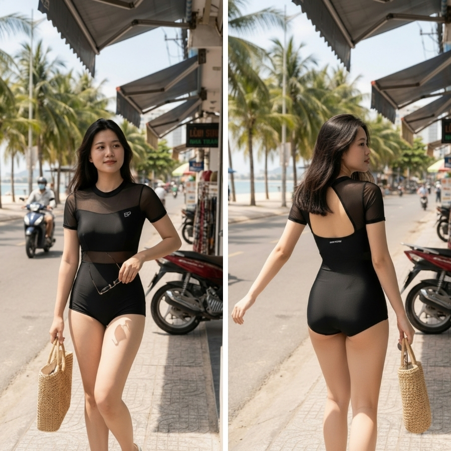 Bộ bơi nữ liền thân tay ngắn kín đáo, năng động, tôn dáng đi biển  - Bikini Passport - BS412_BL | BigBuy360 - bigbuy360.vn