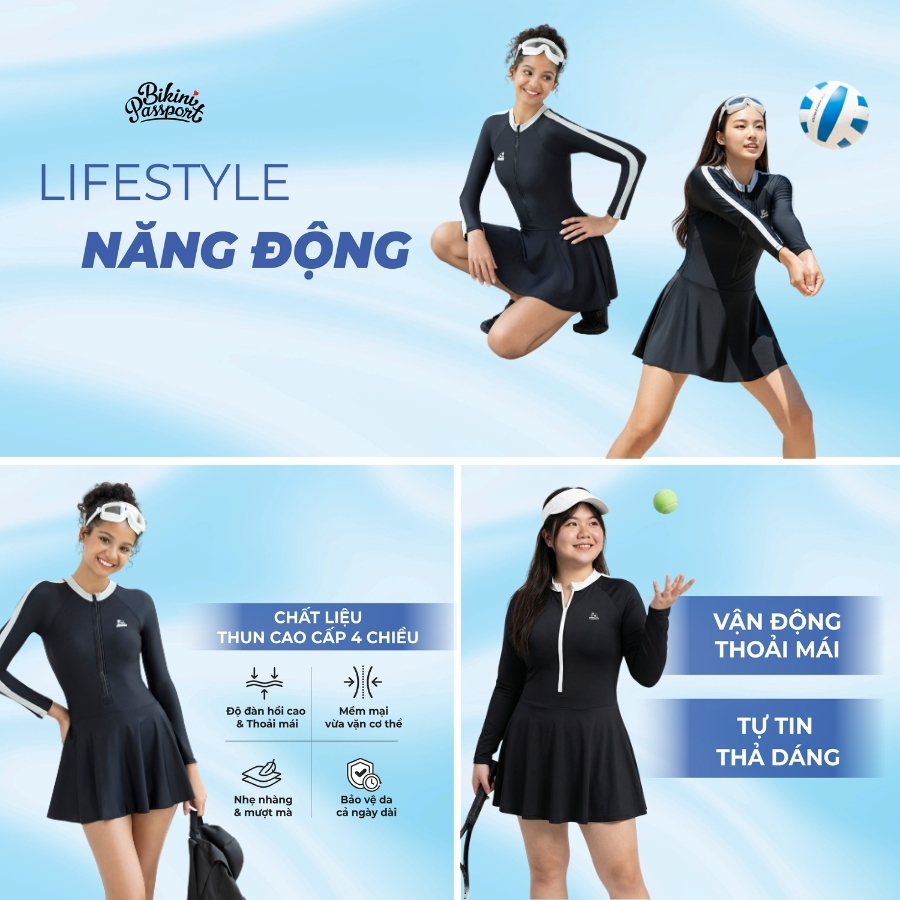 Đồ bơi một mảnh nữ có bigsize kín đáo chống UV đi du lịch - Bikini Passport - BS1007_BL | BigBuy360 - bigbuy360.vn