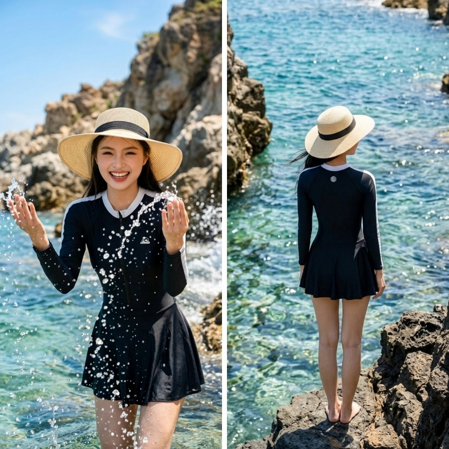 Đồ bơi một mảnh nữ có bigsize kín đáo chống UV đi du lịch - Bikini Passport - BS1007_BL | BigBuy360 - bigbuy360.vn