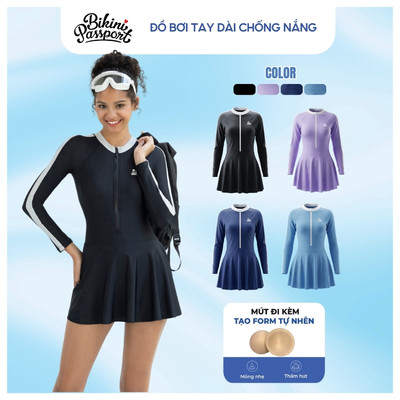 Đồ bơi một mảnh nữ có bigsize kín đáo chống UV đi du lịch - Bikini Passport - BS1007_BL